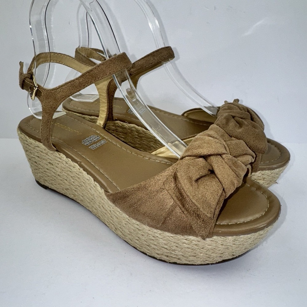 Women's Liz Claiborne Leather Knot Peep Toe Wedge Sandals Size 7.5M